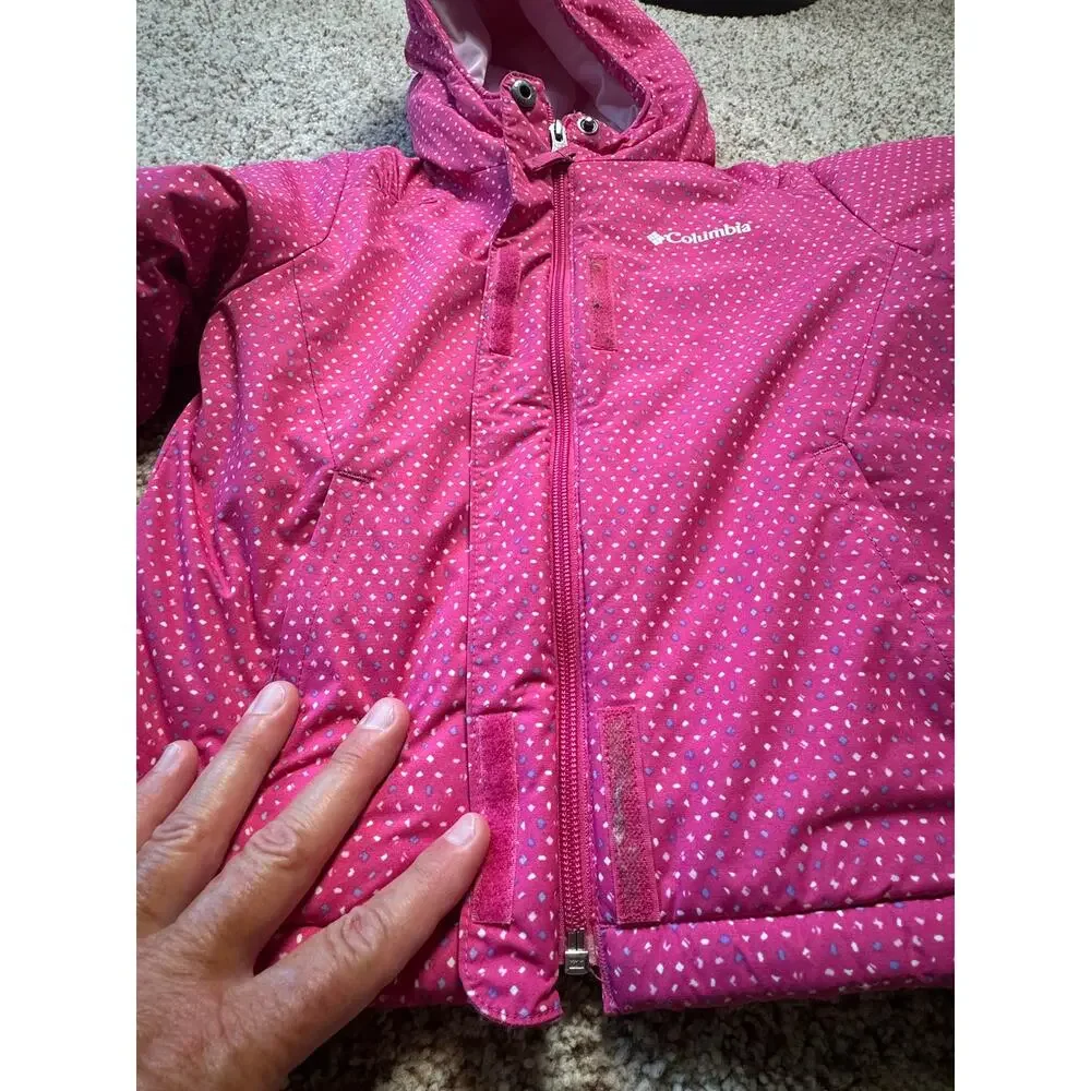 Columbia girls kids insulated winter jacket/coat, size 4T, Hot Pink polka dots